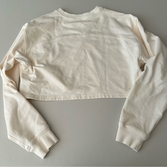 Like New Lululemon Oversized Cropped Crew French Terry Pullover In Cream - Picture 5 of 6